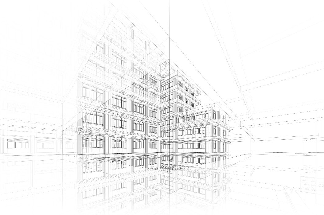 Architektur Hintergrund. Perspektivisches 3d Wireframe eines Gebäudes de